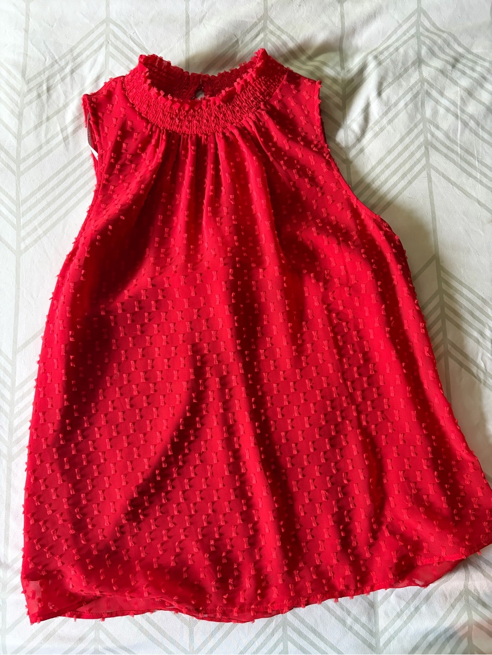 Daniel Rainn Red Sleeveless Smocked Neck Blouse